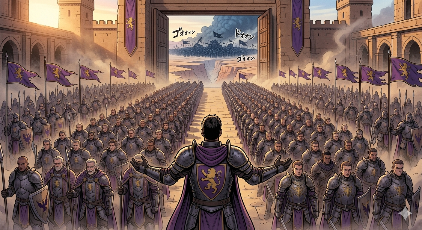 Odin addresses the full guild before the mega-alliance war