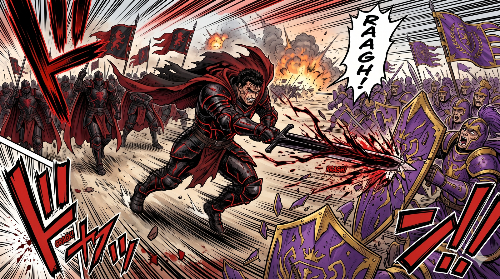 Solo Man leading the counter-charge — enemy line shatters