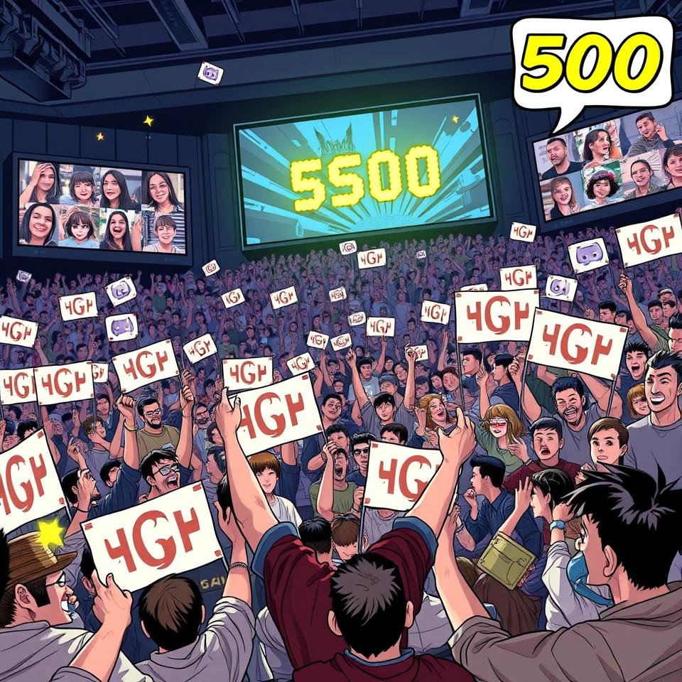HC guild banners in the crowd — Discord flooding, 500 live viewers